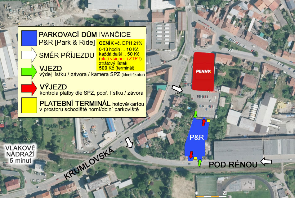 P+R mapa Parkovací dům Ivančice